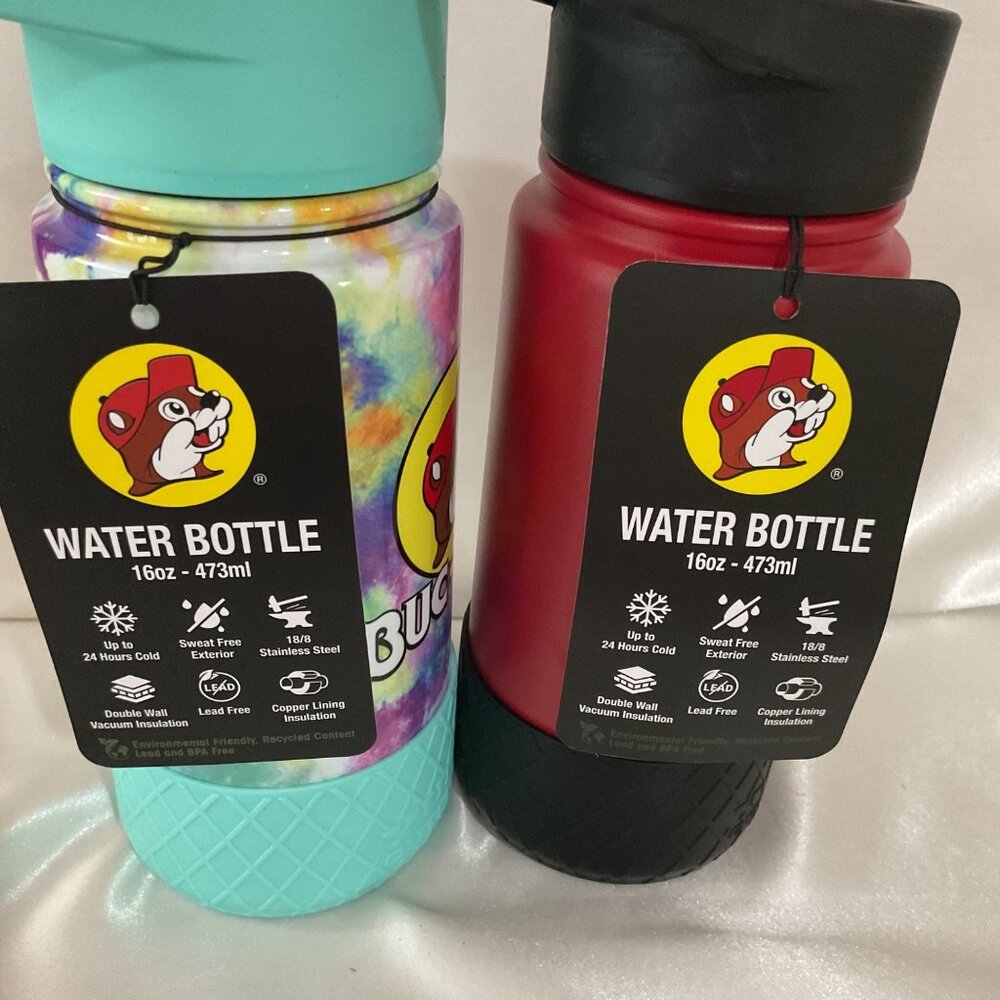 Set Buc-Ees 16oz Insulated Stainless Steel Water Bottles With Straw Lid - Tie-D - Picture 6 of 6